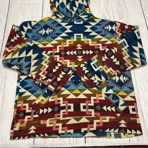 Alpaca Colorful Geometric Pattern Hoodie Large
